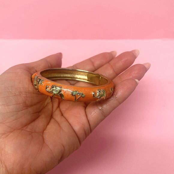 Vintage Orange and Golden Enameled and Cloisonné Bangle Bracelet Size 5 - Picture 3 of 4